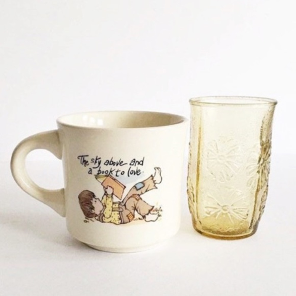 💫 Vintage Mug and Glass Set Amber Daisy Anchor Hocking Bookworm Book Lover Mug